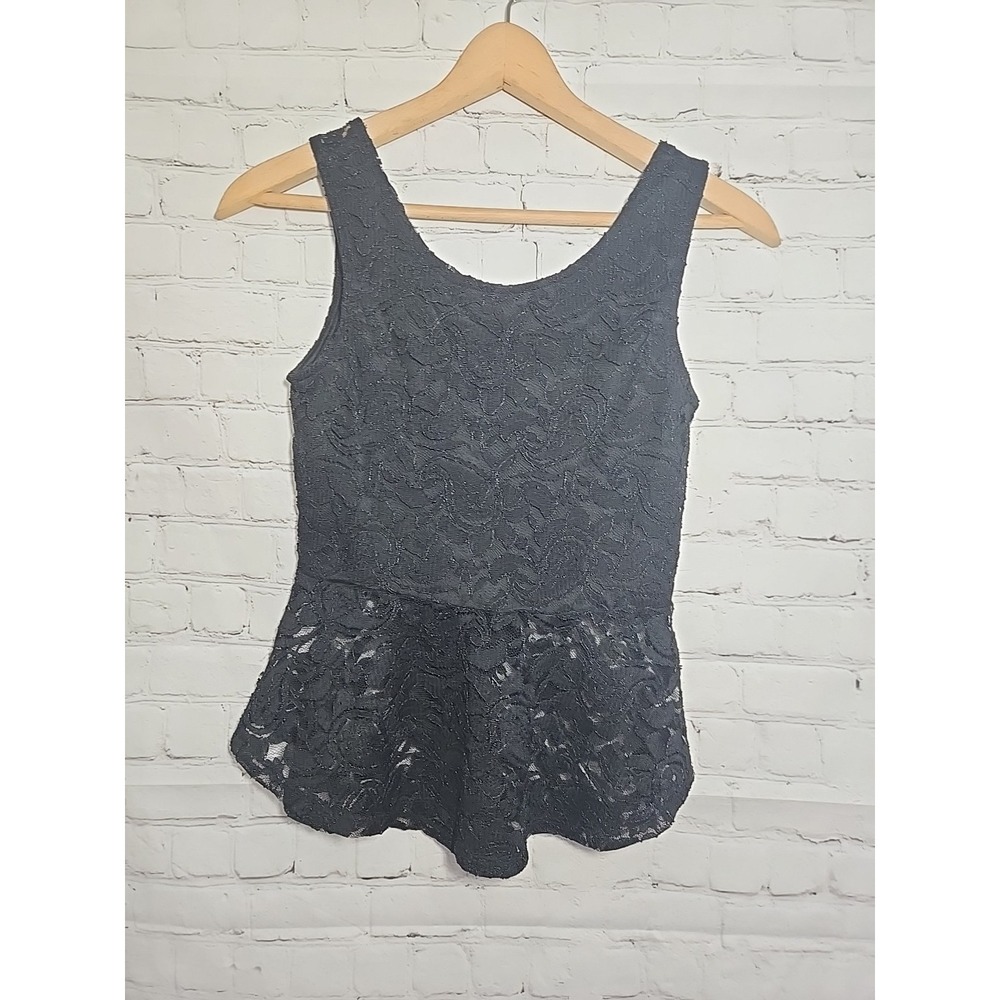 VTG Top Black Lace Peplum Blouse Sz Lg Bow Fairycore Romantic Coquette Y2K